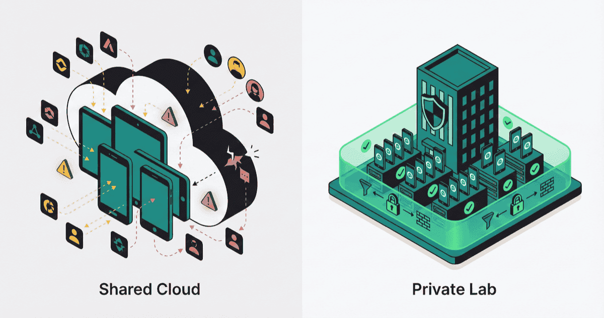 Enterprise private device lab vs shared cloud testing infrastructure